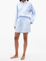 Thumbnail for your product : Tekla Striped Organic-cotton Poplin Shorts - Blue Stripe