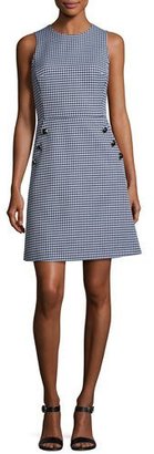 Michael Kors Collection Gingham Dome-Button Shift Dress, Blue/White