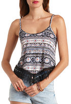 Thumbnail for your product : Charlotte Russe Lace-Trimmed Tribal Print Crop Top