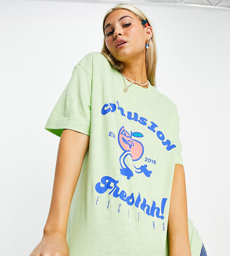 Collusion fresh fruit print graphic tshirt in apple - ShopStyle