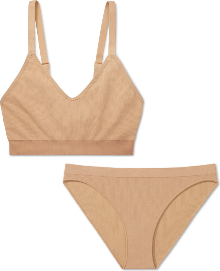 Bombas Women's Ribbed Seamless Bralette + Bikini Underwear Sandcastle