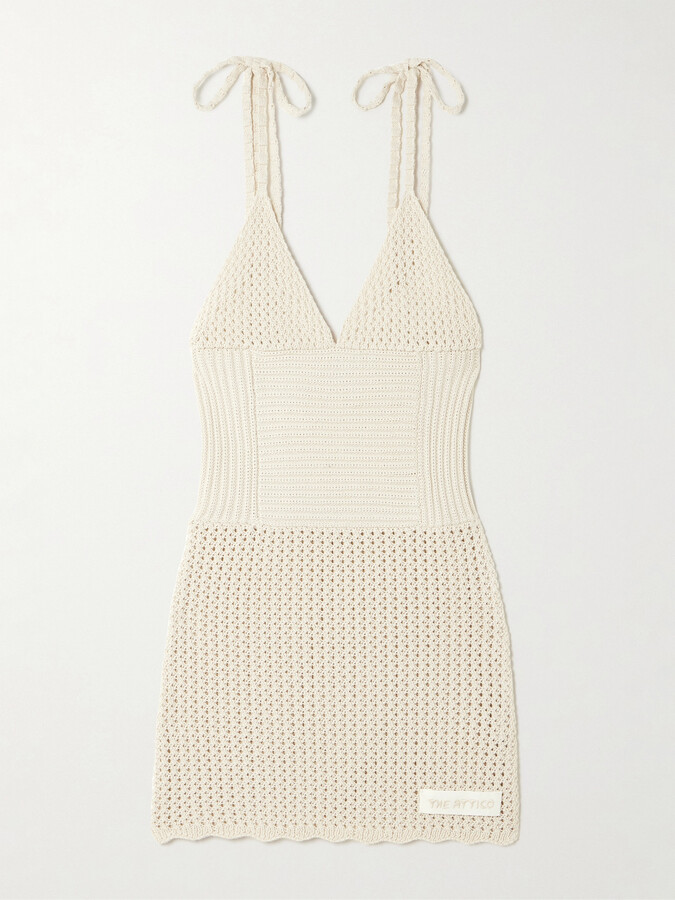 The Attico - Crocheted Cotton Mini Dress - Off-white