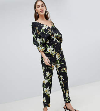 ASOS Tall Design Tall Jumpsuit With Kimono Sleeve And Peg Leg In Lily Print