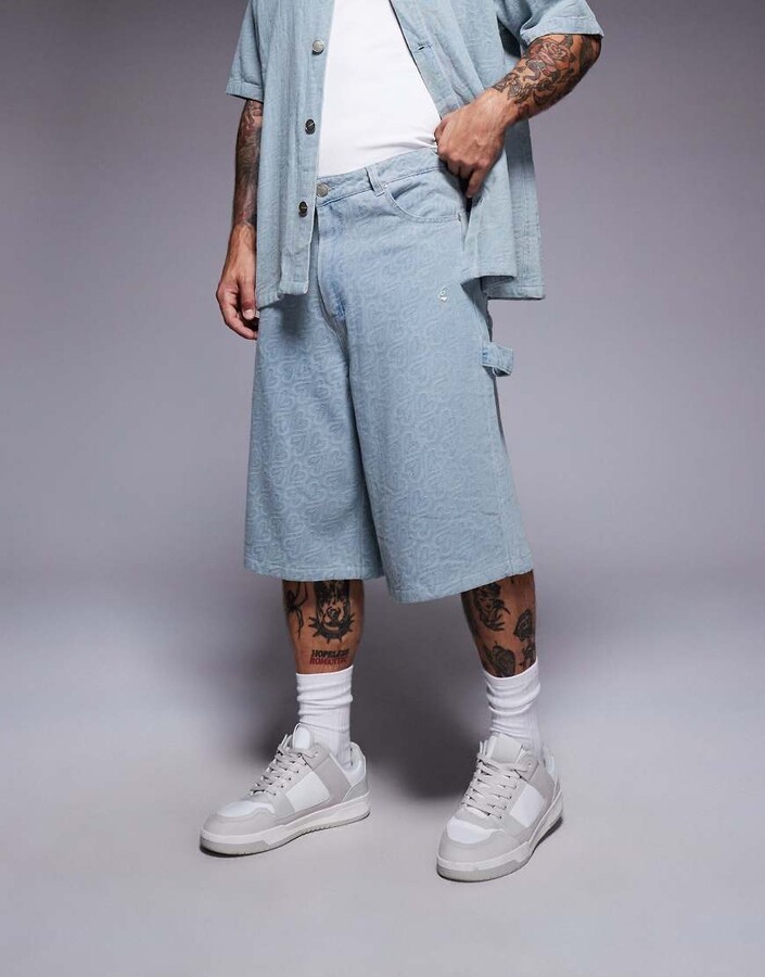 Sixth June textured heart detail shorts in blue - part of a set