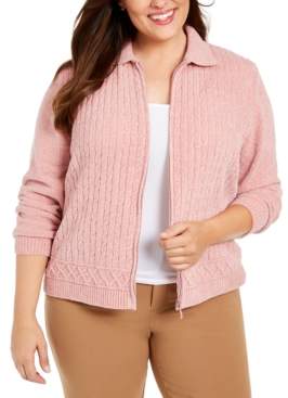 Alfred Dunner Plus Size Classics Chenille Zip-Front Cardigan