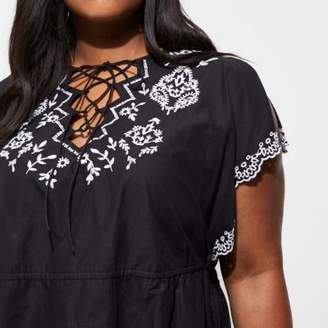 River Island Womens Plus black embroidered tunic top