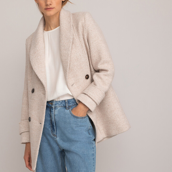 La Redoute Collections Herringbone Pea Coat With Shawl Collar - Main Image