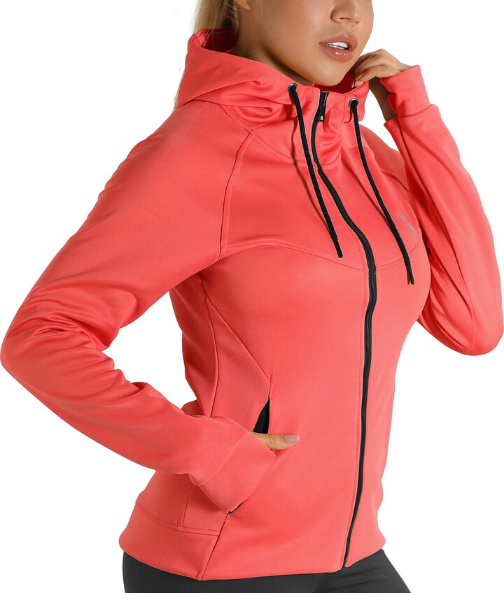 icyzone Workout Jackets for Women Athletic Exercise Running Zip-Up Hoodie with Thumb Holes