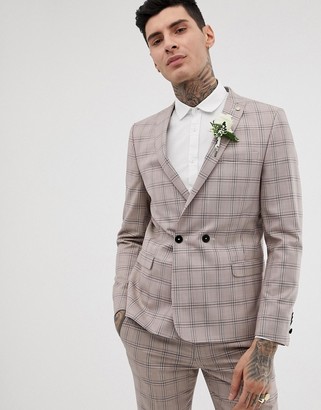 Twisted Tailor super skinny double breasted suit jacket in mini check