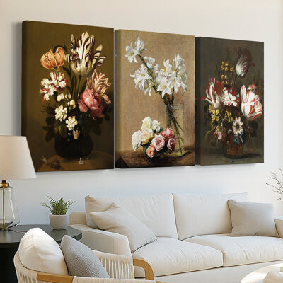 Latitude Run Vintage Floral Print CCCLII -Custom Wrapped Gallery Canvas - 3 Pieces