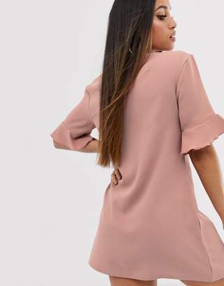 PrettyLittleThing Petite Petite mini dress with button through in dusty pink