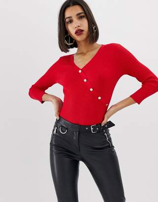 Morgan knitted button front sweater in red