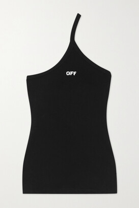 Off-White One-shoulder Printed Ribbed Stretch-cotton Jersey Tank - Black - IT40