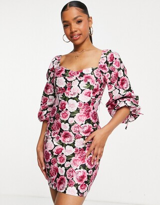pink floral bodycon dress
