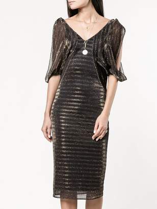 HANEY Katharina Metallic Striped Cold Shoulder Dress
