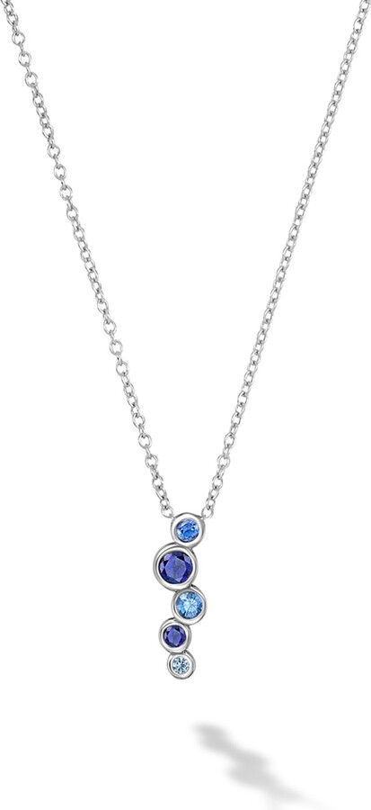 Dower & Hall Solid White Gold Sapphire & Aquamarine Small Cascade Pendant