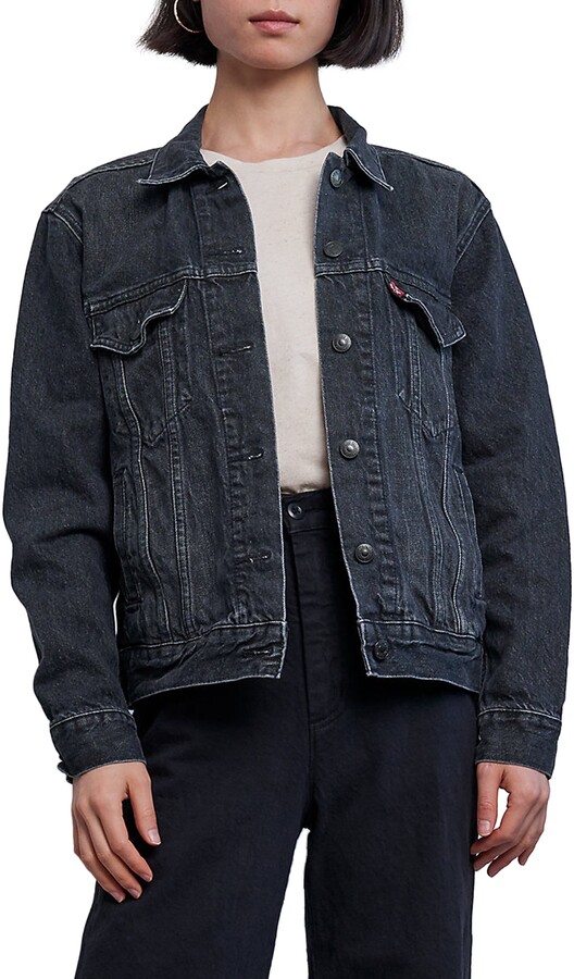 denim graphic trucker jacket