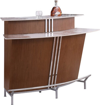 Chintaly Imports Wooden Bar W/ Ceramic Top & Stainless Steel Footrail