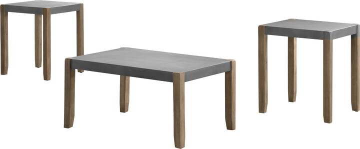 Alaterre Newport 3-Piece Faux Concrete and Wood 36"L Coffee Table with Two 21" Square End Tables