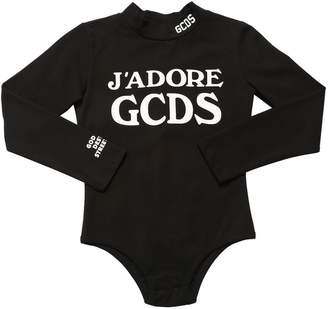 GCDS Logo Print Cotton Jersey Bodysuit