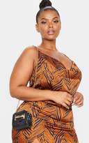 Thumbnail for your product : PrettyLittleThing Plus Orange Tiger Print Strappy Satin Cowl Midi Dress