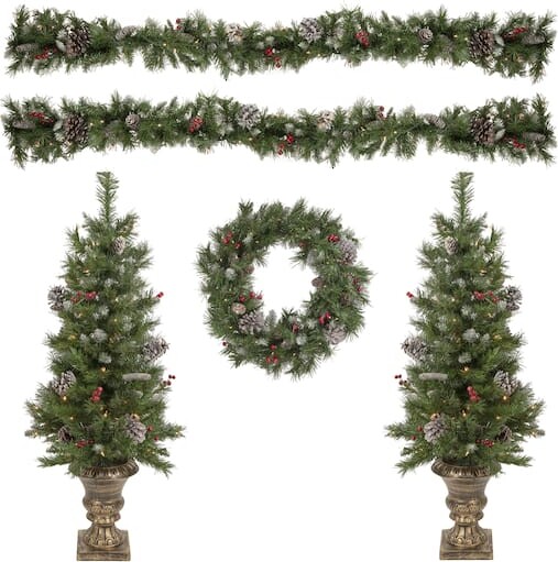 5-Piece Pre-Lit Norwich Pine Artificial Christmas Entryway Set By Northlight in Green
