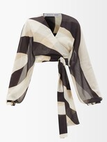 Thumbnail for your product : Raquel Diniz Kami Cotton-blend Cropped Wrap Top - Black Multi