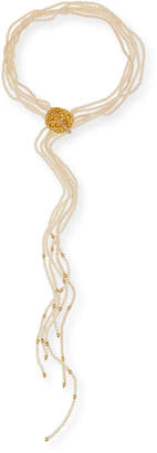 Michael Aram Botanical Leaf Pearl Lariat Necklace with Diamonds & Citrine