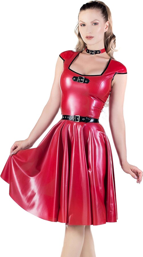 Westward Bound Aurora Swing Dress. Pearl Sheen Red with Black Trim. UK ...