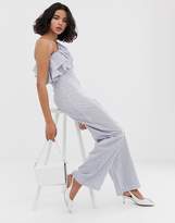 Thumbnail for your product : Lost Ink One Shoulder Wide Leg Jumpsuit In Stripe