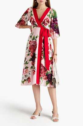 Dolce & Gabbana Wrap-effect floral-print silk-blend cady midi dress - Pink - IT 36