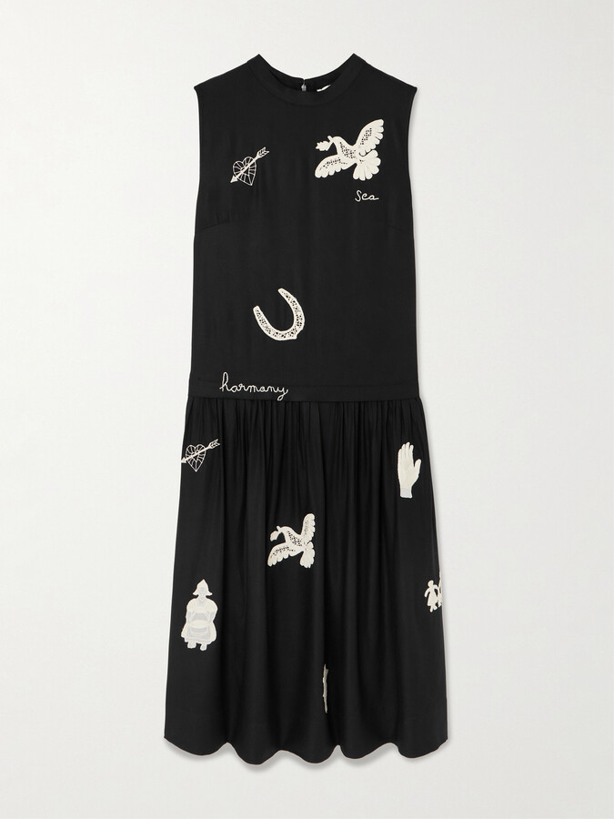 Sea Ellison Embroidered Twill Midi Dress - Black