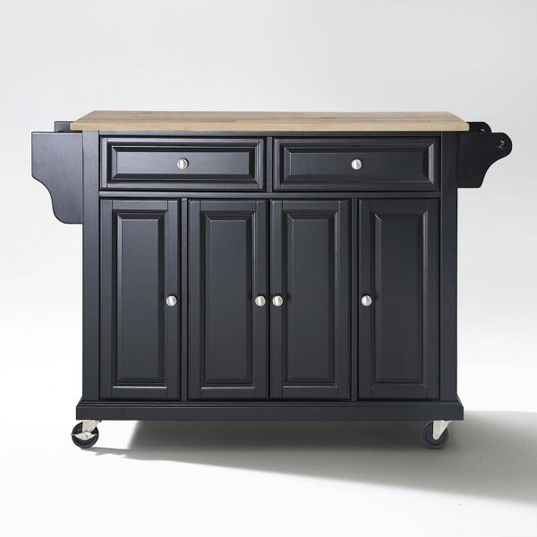 Crosley FullSizeWoodTopKitchenCartBlack MobileStorage3CabinetsSpiceRack