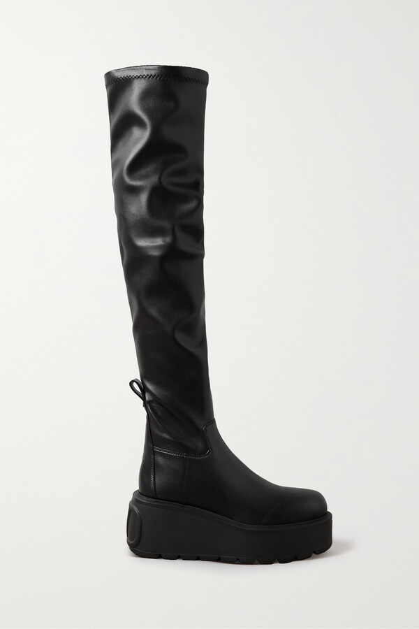 Valentino Garavani Vlogo 85 Leather Platform Over-the-knee Boots - Black -  ShopStyle