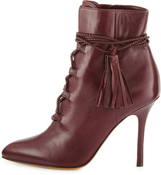 Valentino Leather Lace-Up 100mm Bootie, Rubin