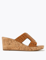 Thumbnail for your product : Marks and Spencer Wide Fit Leather Perforated Wedge Mules