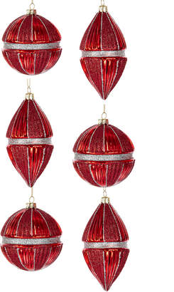 Kurt Adler Red & Silver Molded Glass Ornament 6Pc Set