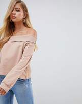 Thumbnail for your product : ASOS Design DESIGN off shoulder sweatshirt with foldover in tobacco
