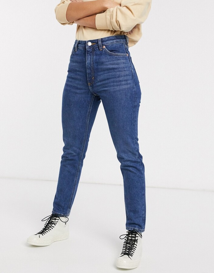 Monki Kimomo high rise mom jeans with cotton in dusty blue - MBLUE
