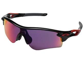 Oakley A) Radarlock (Polished Black/Red/Prizm Road) Plastic Frame Fashion Sunglasses