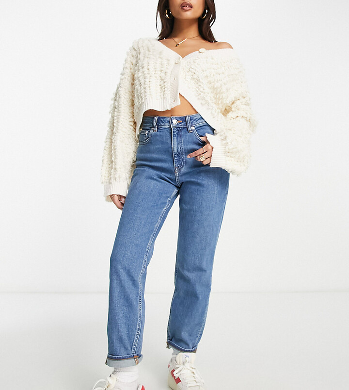 ASOS Petite ASOS DESIGN Petite high waist ankle grazer slim mom jeans in  lightwash with rips - ShopStyle