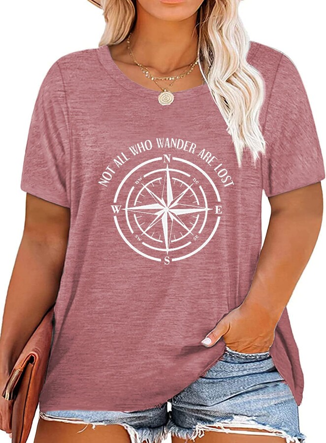 Beocut Plus Size Not All Who Wander are Lost Shirts Women Tshirts Compass Graphic Tees Summer