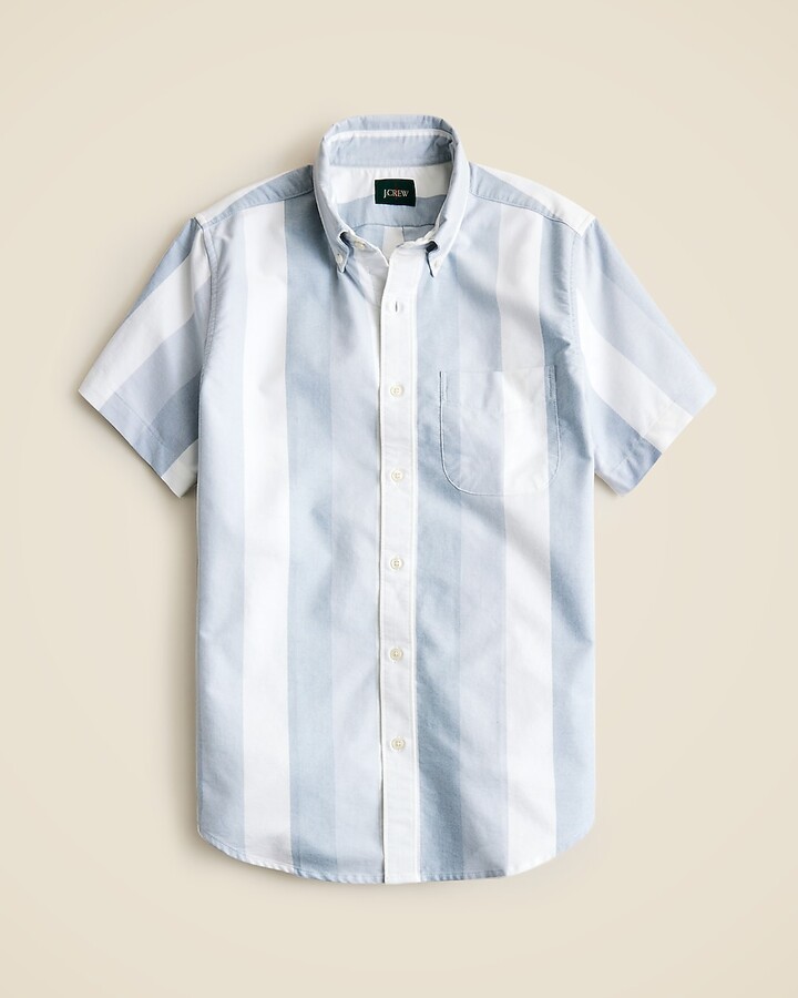 Short-sleeve cotton knit camp-collar shirt in stripe
