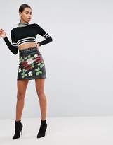 Thumbnail for your product : ASOS Leather Look Mini Skirt With Rose And Stud Detail