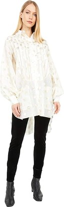Faith Connexion Plastron Oversize Shirt (White/Gold) Women's Long Sleeve Button Up