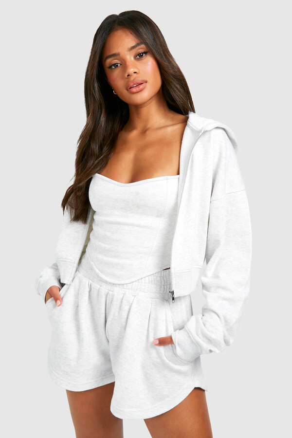 boohoo Piece Corset Top Zip Through Hooded Short Tracksuit