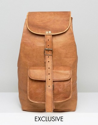 Reclaimed Vintage Inspired Leather Backpack In Tan