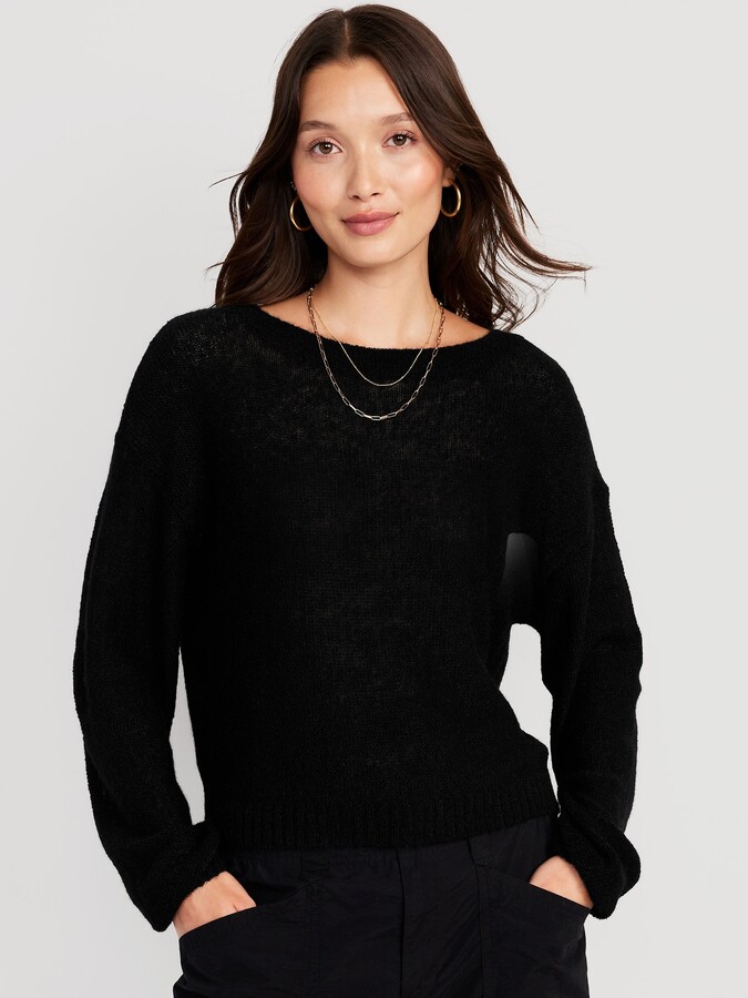 Sheer Black Pullover Sweater | ShopStyle