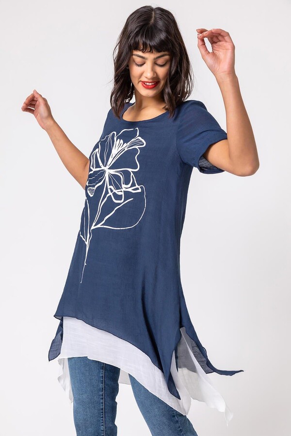 FD Izmn Women Fashion Tops Skew Neck Octopus Print Asymmetrical T-Shirt Cold Shoulder Casual Tunic Blouse Shirts 