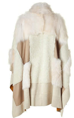 Chloé Off White Shearling Patchwork Cape